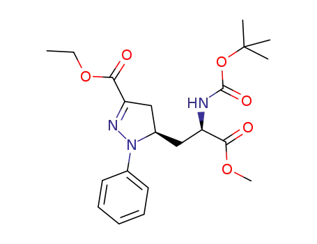 Molecular Structure of 1253595-81-1 (ethyl (5R,αR)-5-(2-tert-butoxycarbonylamino-2-methoxycarbonylethyl)-4,5-dihydro-1-phenyl-1H-pyrazole-3-carboxylate)