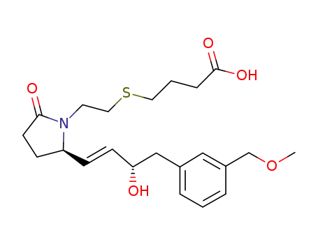 Molecular Structure of 494222-19-4 (Butanoic acid,
4-[[2-[(2R)-2-[(1E,3S)-3-hydroxy-4-[3-(methoxymethyl)phenyl]-1-butenyl]
-5-oxo-1-pyrrolidinyl]ethyl]thio]-)