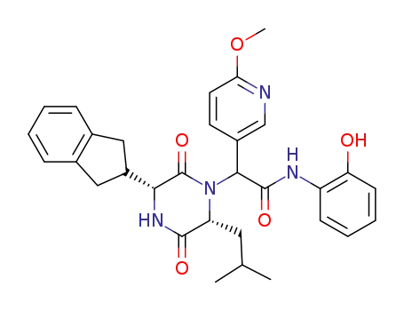 2-[(3R,6R)-3-(2,3-dihydro-1H-inden-2-yl)-6-(2-methylpropyl)-2,5-dioxo-1-piperazinyl]-N-(2-hydroxyphenyl)-2-[6-(methyloxy)-3-pyridinyl]acetamide