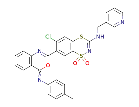 6-chloro-1,1-dioxo-7-{4-[(4-methylphenyl)imino]-4H-3,1-benzoxazin-2-yl}-3-[(3-pyridylmethyl)amino]-1,4,2-benzodithiazine