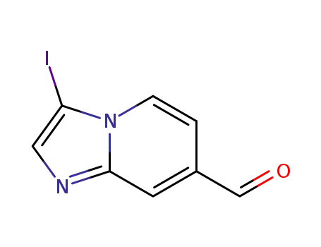 Molecular Structure of 1036990-72-3 (Imidazo[1,2-a]pyridine-7-carboxaldehyde, 3-iodo-)