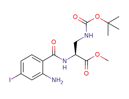 Molecular Structure of 1093191-11-7 ((S)-methyl 2-(2-amino-4-iodobenzamido)-3-(tert-butoxycarbnylamino)propanoate)