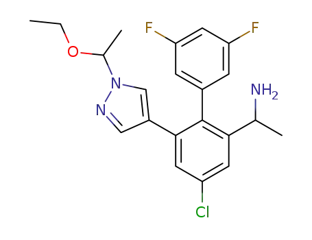 Molecular Structure of 1382996-57-7 (1-{4-chloro-6-[1-(1-ethoxyethyl)-1H-pyrazol-4-yl]-3',5'-difluorobiphenyl-2-yl}ethanamine)