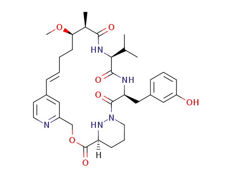 (E)-(1S,14R,15R,18S,21S)-21-(3-hydroxy-benzyl)-18-isopropyl-14-methoxy-15-methyl-3-oxa-6,17,20,23,27-pentaaza-tricyclo[21.3.1.1*5,9*]octacosa-5,7,9<sup>(28)</sup>,10-tetraene-2,16,19,22-tetraone