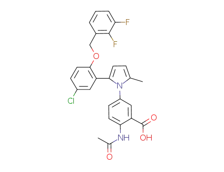 Molecular Structure of 632624-46-5 (Benzoic acid,
2-(acetylamino)-5-[2-[5-chloro-2-[(2,3-difluorophenyl)methoxy]phenyl]-5-
methyl-1H-pyrrol-1-yl]-)