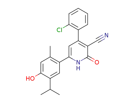 Molecular Structure of 1315250-45-3 (4-(2-chlorophenyl)-1,2-dihydro-6-(4-hydroxy-5-isopropyl-2-methylphenyl)-2-oxopyridine-3-carbonitrile)