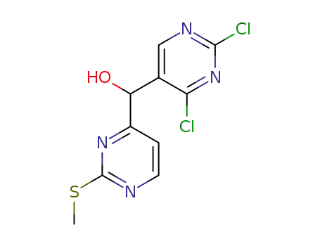 Molecular Structure of 1386398-84-0 ((2,4-dichloropyrimidin-5-yl)(2-(methylthio)pyrimidin-4-yl)methanol)