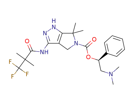 Molecular Structure of 1375799-69-1 ((S)-2-(dimethylamino)-1-phenylethyl 6,6-dimethyl-3-(3,3,3-trifluoro-2,2-dimethylpropanamido)-4,6-dihydropyrrolo[3,4c]pyrazole-5(1H)-carboxylate-)