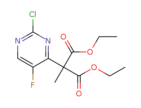 Molecular Structure of 137234-89-0 (2-methyl-2-(2-chloro-5-fluoropyrimidinyl-4-yl)-1,3-propanedioic acid diethyl ester)
