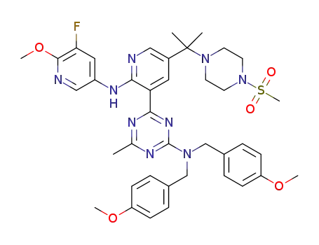 4-(2-((5-fluoro-6-methoxypyridin-3-yl)amino)-5-(2-(4-(methylsulfonyl)piperazin-1-yl)-propan-2-yl)pyridin-3-yl)-N,N-bis(4-methoxybenzyl)-6-methyl-1,3,5-triazin-2-amine