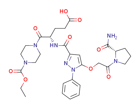 4-[(S)-2-({5-[2-((S)-2-carbamoyl-pyrrolidin-1-yl)-2-oxo-ethoxy]-1-phenyl-1H-pyrazole-3-carbonyl}-amino)-4-carboxy-butyryl]-piperazine-1-carboxylic acid ethyl ester