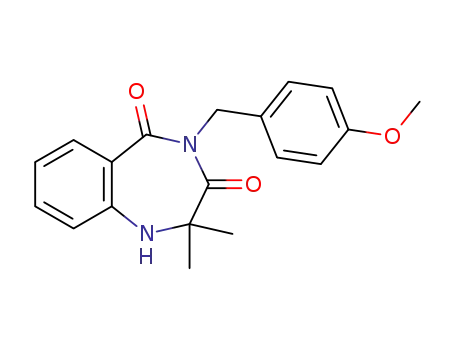 Molecular Structure of 1416791-88-2 (4-(4-methoxybenzyl)-1,2-dihydro-2,2-dimethyl-4H-benzo[e][1,4]diazepine-3,5-dione)