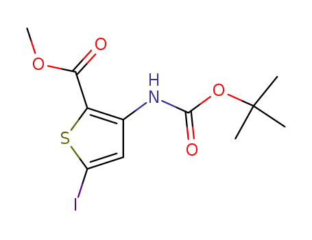 Molecular Structure of 1007171-35-8 (methyl 3-({[(1,1-dimethylethyl)oxy]carbonyl}amino)-5-iodo-2-thiophenecarboxylate)