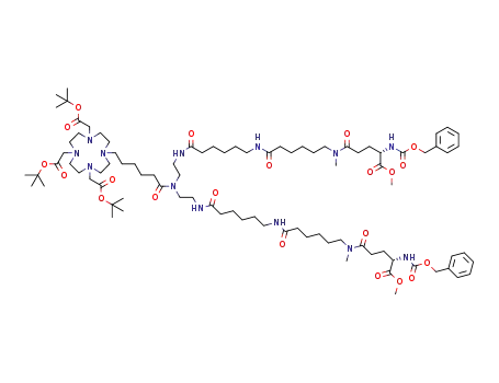 1-[5-[[N,N′-bis[3,10,17-triaza-4,11,18-trioxo-21-methyloxycarbonyl-21-benzyloxycarbonyl-N-methylaminoeinecosane]]aminocarbonyl]pentyl]-1,4,7,10-tetraazacyclododecane-4,7,10-triacetic (1,1-dimethylethyl ester)