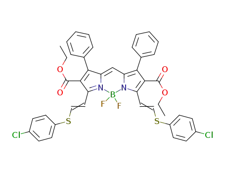 3,5-bis(2-(4-chlorophenylsulfanyl)ethen-1-yl)-1,7-diphenyl-2,6-dicarbethoxy-4,4-difluoro-4-bora-3a,4a-diaza-s-indacene