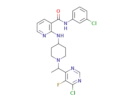 Molecular Structure of 1420999-05-8 (2-{1-[1-(6-chloro-5-fluoropyrimidin-4-yl)ethyl]piperidin-4-ylamino}-N-(3-chlorophenyl)pyridine-3-carboxamide)