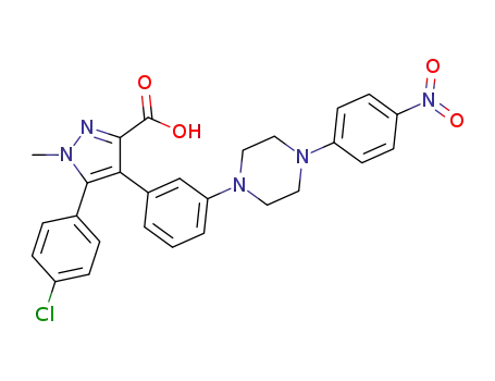 5-(4-chlorophenyl)-1-methyl-4-(3-(4-(4-nitrophenyl)-piperazin-1-yl)phenyl)-1H-pyrazole-3-carboxylic acid