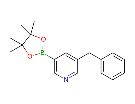 Molecular Structure of 1426957-75-6 (3-benzyl-5-(4,4,5,5-tetramethyl-1,3,2-dioxaborolan-2-yl)pyridine)