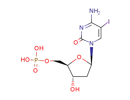 Molecular Structure of 2498-43-3 (4-amino-1-(2-deoxy-5-O-phosphonopentofuranosyl)-5-iodopyrimidin-2(1H)-one)