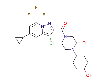 4-{[3-chloro-5-cyclopropyl-7-(trifluoromethyl)pyrazolo[1,5-a]pyridin-2-yl]carbonyl}-1-(4-hydroxycyclohexyl)-2-piperazinone
