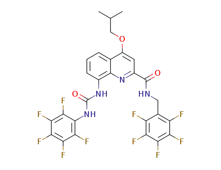 Molecular Structure of 1443546-93-7 (4-isobutoxy-N-(pentafluorobenzyl)-8-(pentafluorophenylureido)quinoline-2-carboxamide)