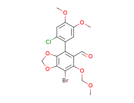 Molecular Structure of 1541073-24-8 (7-bromo-4-(2-chloro-4,5-dimethoxyphenyl)-6-(methoxymethoxy)benzo[d][1,3]dioxole-5-carbaldehyde)