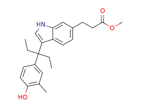 Molecular Structure of 1445854-08-9 (methyl 3-(3-(3-(4-hydroxy-3-methylphenyl)pentan-3-yl)-1H-indol-6-yl)propanoate)