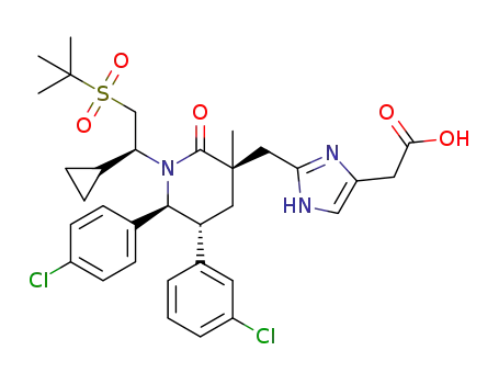 2-(2-(((3R,5R,6S)-1-((S)-2-(tert-butylsulfonyl)-1-cyclopropylethyl)-5-(3-chlorophenyl)-6-(4-chlorophenyl)-3-methyl-2-oxopiperidin-3-yl)methyl)-1H-imidazol-4-yl)acetic acid