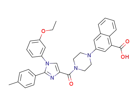 Molecular Structure of 954397-95-6 (1-Naphthalenecarboxylic acid, 3-[4-[[1-(3-ethoxyphenyl)-2-(4-methylphenyl)-1H-imidazol-4-yl]carbonyl]-1-piperazinyl]-)