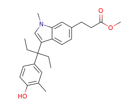 Molecular Structure of 1445854-13-6 (methyl 3-(3-(3-(4-hydroxy-3-methylphenyl)pentan-3-yl)-1-methyl-1H-indol-6-yl)propanoate)