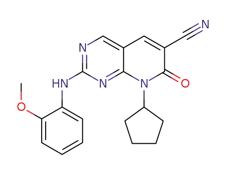 Molecular Structure of 1537215-25-0 (8-cyclopentyl-2-(2-methoxyphenylamino)-7-oxo-7,8-dihydropyrido[2,3-d]pyrimidine-6-carbonitrile)