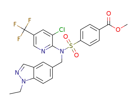 Molecular Structure of 1370514-43-4 (methyl 4-(N-(3-chloro-5-(trifluoromethyl)pyridin-2-yl)-N-((1-ethyl-1H-indazol-5-yl)methyl)sulfamoyl)benzoate)