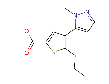 Molecular Structure of 1047628-67-0 (methyl 4-(1-methyl-1H-pyrazol-5-yl)-5-propyl-2-thiophenecarboxylate)