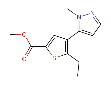 Molecular Structure of 1047645-90-8 (methyl 5-ethyl-4-(1-methyl-1H-pyrazol-5-yl)-2-thiophenecarboxylate)