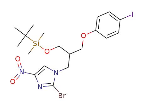 Molecular Structure of 1263188-79-9 (2-bromo-1-{3-{[tert-butyl(dimethyl)silyl]oxy}-2-[(4-iodophenoxy)methyl]propyl}-4-nitro-1H-imidazole)