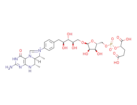 Molecular Structure of 89455-79-8 (D-Ribitol,1-[(6S,6aR,7R)-4-(3-amino-1,2,5,6,- 6a,7-hexahydro-6,7-dimethyl-1-oxoimidazo- [1,5-f]pteridinium-8-yl)phenyl]-1-deoxy-5- O-[5-O-[[(1S)-1,3-dicarboxypropoxy]hydroxyphosphinyl]- R-D-ribofuranosyl]-,inner salt)