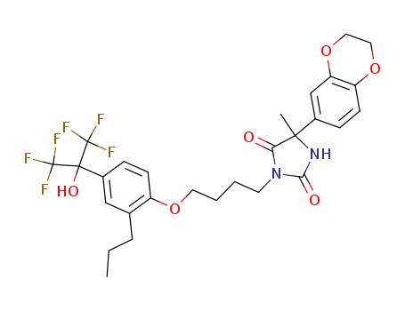 5-(2,3-dihydrobenzo[b][1,4]dioxin-6-yl)-3-(4-(4-(1,1,1,3,3,3-hexafluoro-2-hydroxy-propan-2-yl)-2-n-propylphenoxy)butyl)-5-methylimidazolidine-2,4-dione