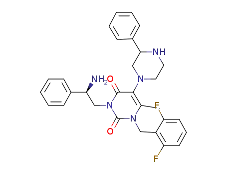 Molecular Structure of 1308375-43-0 (3-((R)-2-amino-2-phenyl-ethyl)-1-(2,6-difluoro-benzyl)-6-methyl-5-(3-phenyl-piperazin-1-yl)-1H-pyrimidine-2,4-dione)
