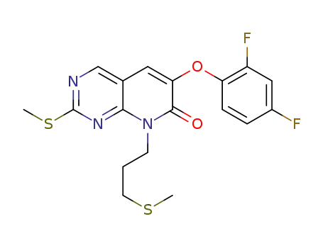 Molecular Structure of 1280218-35-0 (6-(2,4-difluorophenoxy)-2-methylsulfanyl-8-(3-methylsulfanylpropyl)-8H-pyrido[2,3-d]pyrimidin-7-one)
