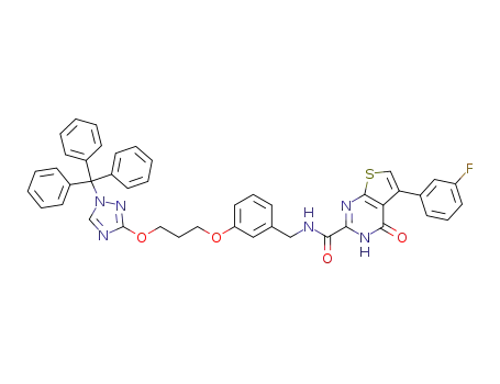5-(3-fluorophenyl)-4-oxo-N-({3-[(3-{[1-(triphenylmethyl)-1H-1,2,4-triazol-3-yl]oxy}propyl)oxy]phenyl}methyl)-3,4-dihydrothieno[2,3-d]pyrimidine-2-carboxamide