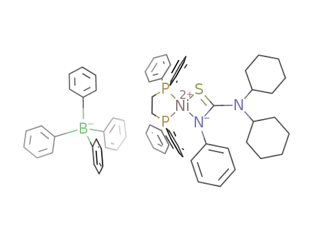 Molecular Structure of 1279624-48-4 ((1,2-bis(diphenylphosphinoethane))Ni(PhNC(S)NCy<sub>2</sub>)(BPh<sub>4</sub>))