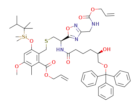 allyl 2-[(R)-2-[3-(allyloxycarbonylaminomethyl)-1,2,4-oxadiazol-5-yl]-2-((R)-5-hydroxy-6-trityloxyhexanoylamino)ethylsulfanylmethyl]-3-[dimethyl(thexyl)silyloxy]-5-methoxy-6-methylbenzoate