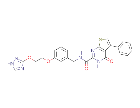 Molecular Structure of 935759-47-0 (4-oxo-5-phenyl-N-{3-[2-(1H-1,2,4-triazol-3-yloxy)ethoxy]-benzyl}-3,4-dihydrothieno[2,3-d]pyrimidine-2-carboxamide)