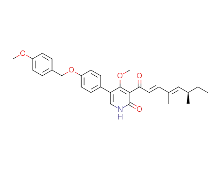 Molecular Structure of 1309567-80-3 (3-((R,2E,4E)-4,6-dimethylocta-2,4-dienoyl)-4-methoxy-5-(4-((4-methoxybenzyl)oxy)phenyl) pyridin-2(1H)-one)