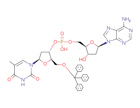 Molecular Structure of 108480-33-7 (2'-deoxy-[5']adenylic acid-(<i>O</i><sup>5'</sup>-trityl-thymidin-3'-yl ester))