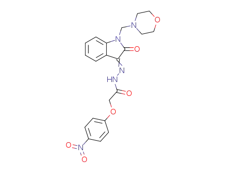 Molecular Structure of 81215-58-9 (N-[[1-(morpholin-4-ylmethyl)-2-oxo-indol-3-ylidene]amino]-2-(4-nitrophenoxy)acetamide)
