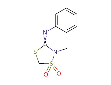 Molecular Structure of 65168-83-4 (Benzenamine, N-(2-methyl-1,1-dioxido-1,4,2-dithiazolidin-3-ylidene)-)