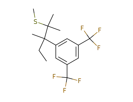 Molecular Structure of 69719-03-5 (1-(1-Ethyl-1,2-dimethyl-2-methylsulfanyl-propyl)-3,5-bis-trifluoromethyl-benzene)