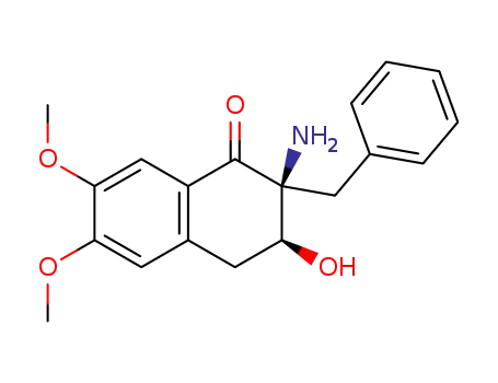 Molecular Structure of 60278-57-1 (1(2H)-Naphthalenone,
2-amino-3,4-dihydro-3-hydroxy-6,7-dimethoxy-2-(phenylmethyl)-, cis-)
