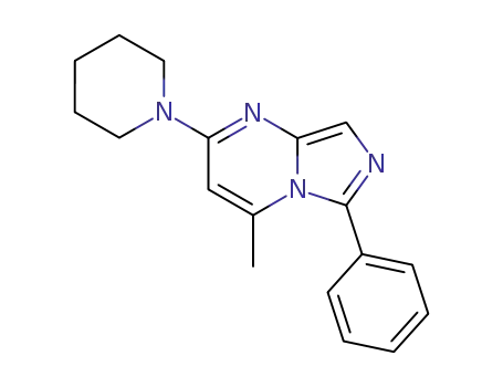 Molecular Structure of 88875-24-5 (Imidazo[1,5-a]pyrimidine, 4-methyl-6-phenyl-2-(1-piperidinyl)-)